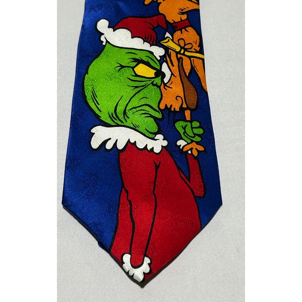 Dr. Seuss Silk Necktie Blue Grinch Youre A Mean One Holiday Novelty